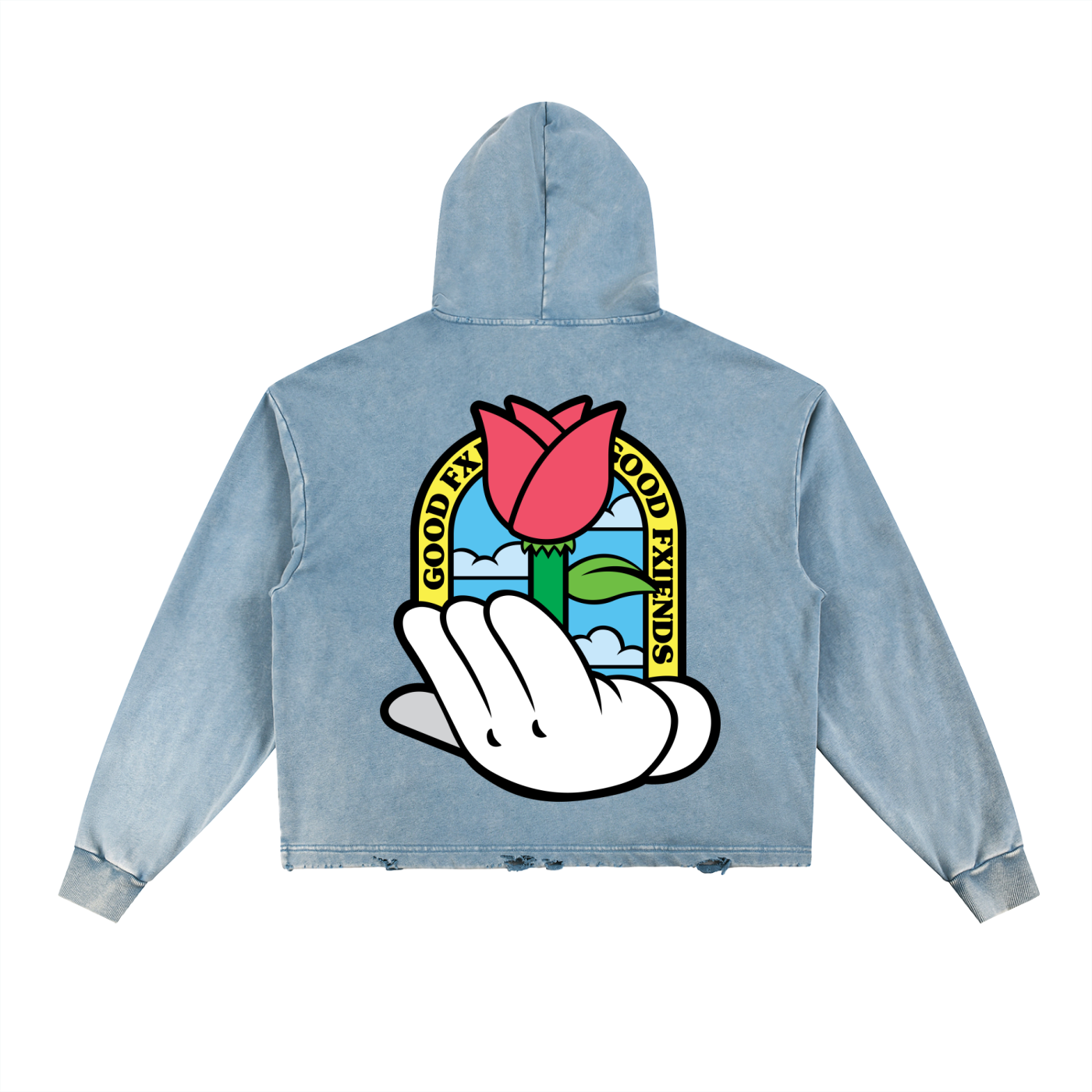 "Green Thumb" Washed Frayed-Hem Hoodie