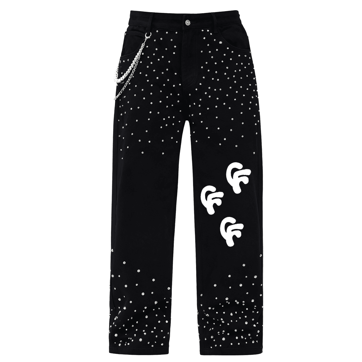 "Studded Logo Pant" Unisex Rhinestone-Embellished Relaxed Straight-Leg Jeans