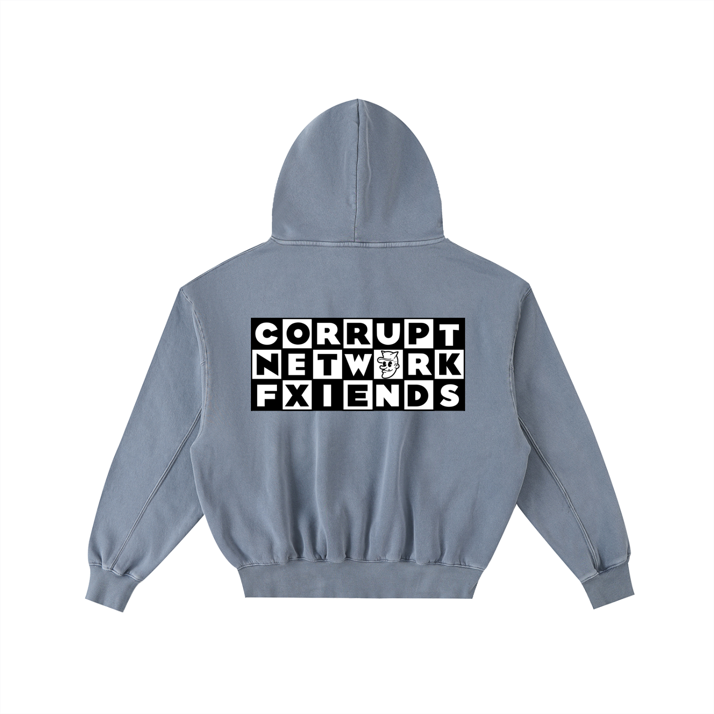 "Corrupt Network" Frayed Enzyme Washed Fleece Hoodie