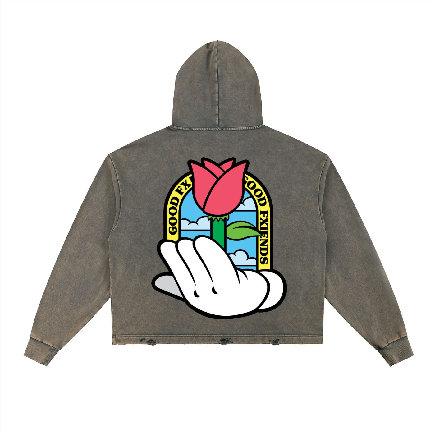 "Green Thumb" Washed Frayed-Hem Hoodie