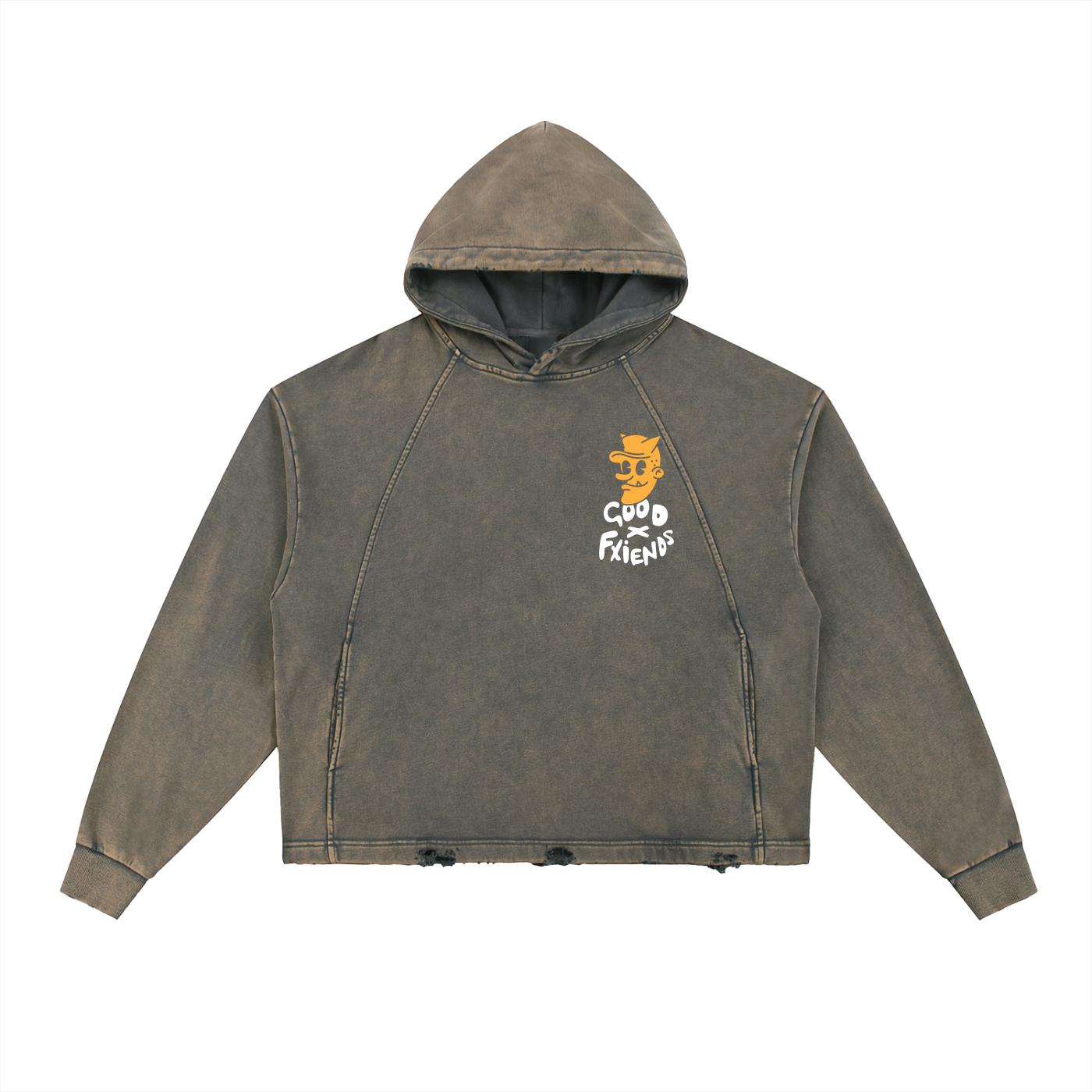 "Green Thumb" Washed Frayed-Hem Hoodie