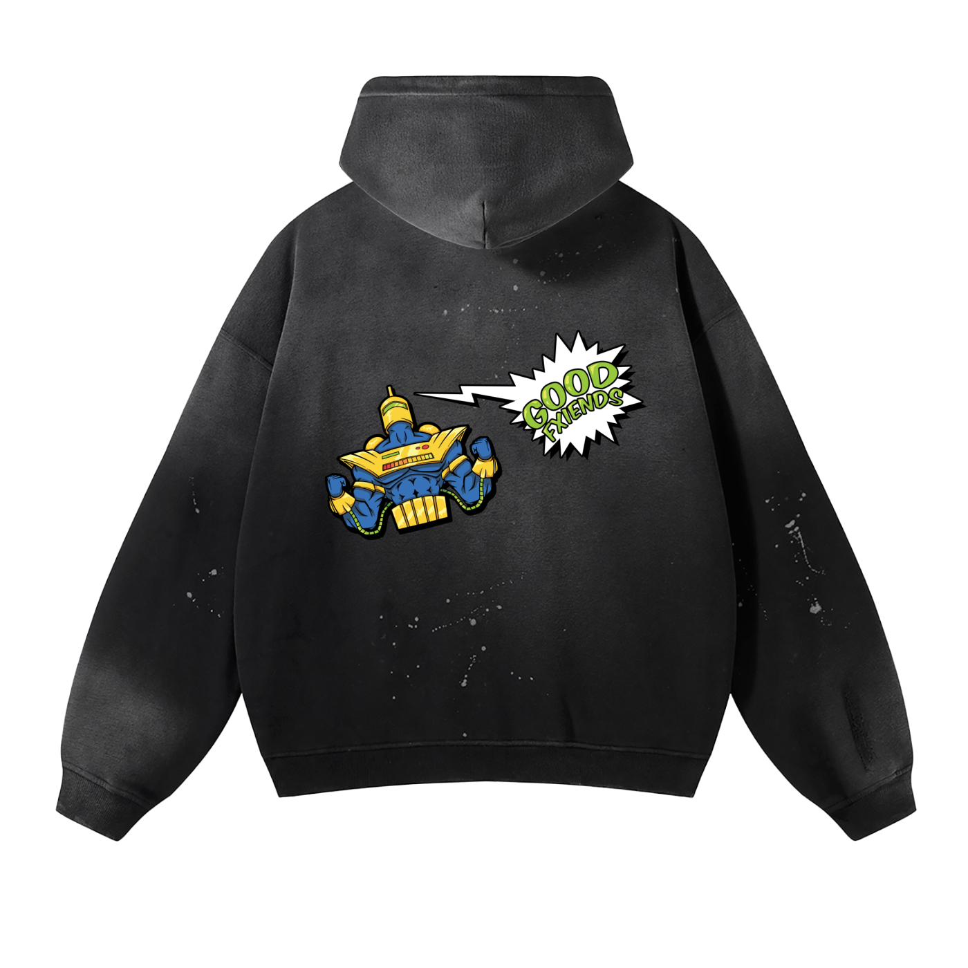 "Power Man" Vintage Washed Frayed Fleece Hoodie