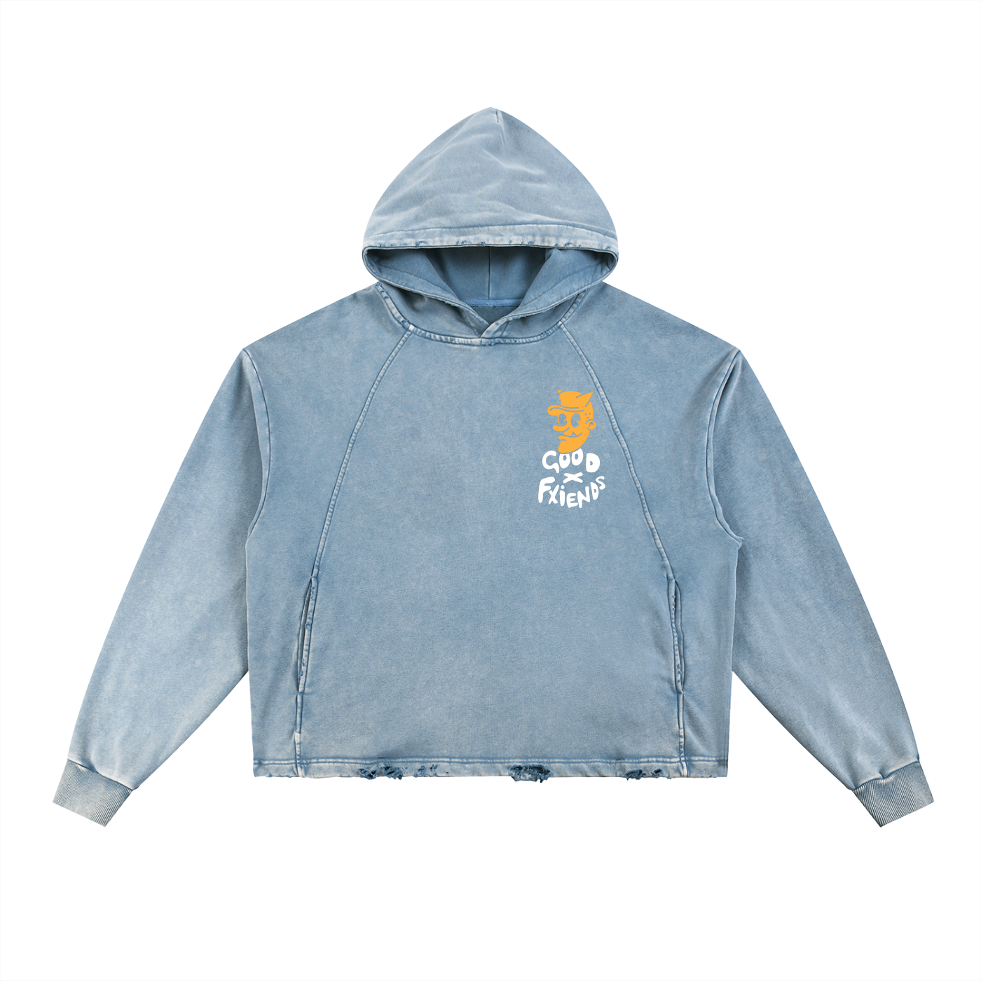 "Green Thumb" Washed Frayed-Hem Hoodie