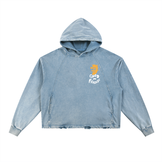 "Green Thumb" Washed Frayed-Hem Hoodie