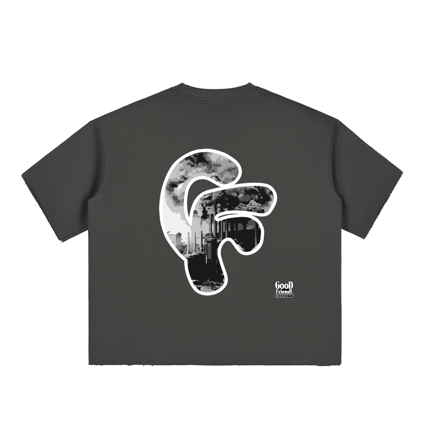 "Global Warming" Boxy Half-Sleeve Raw-Edge T-Shirt