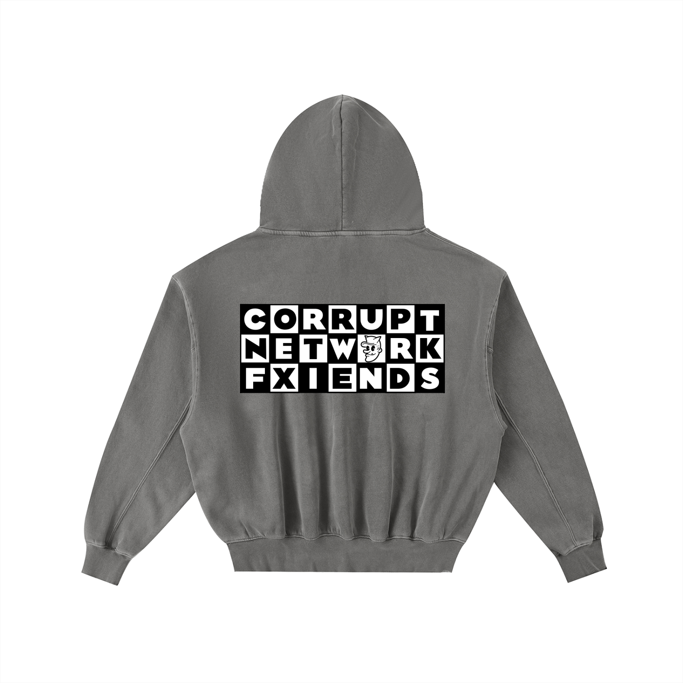 "Corrupt Network" Frayed Enzyme Washed Fleece Hoodie