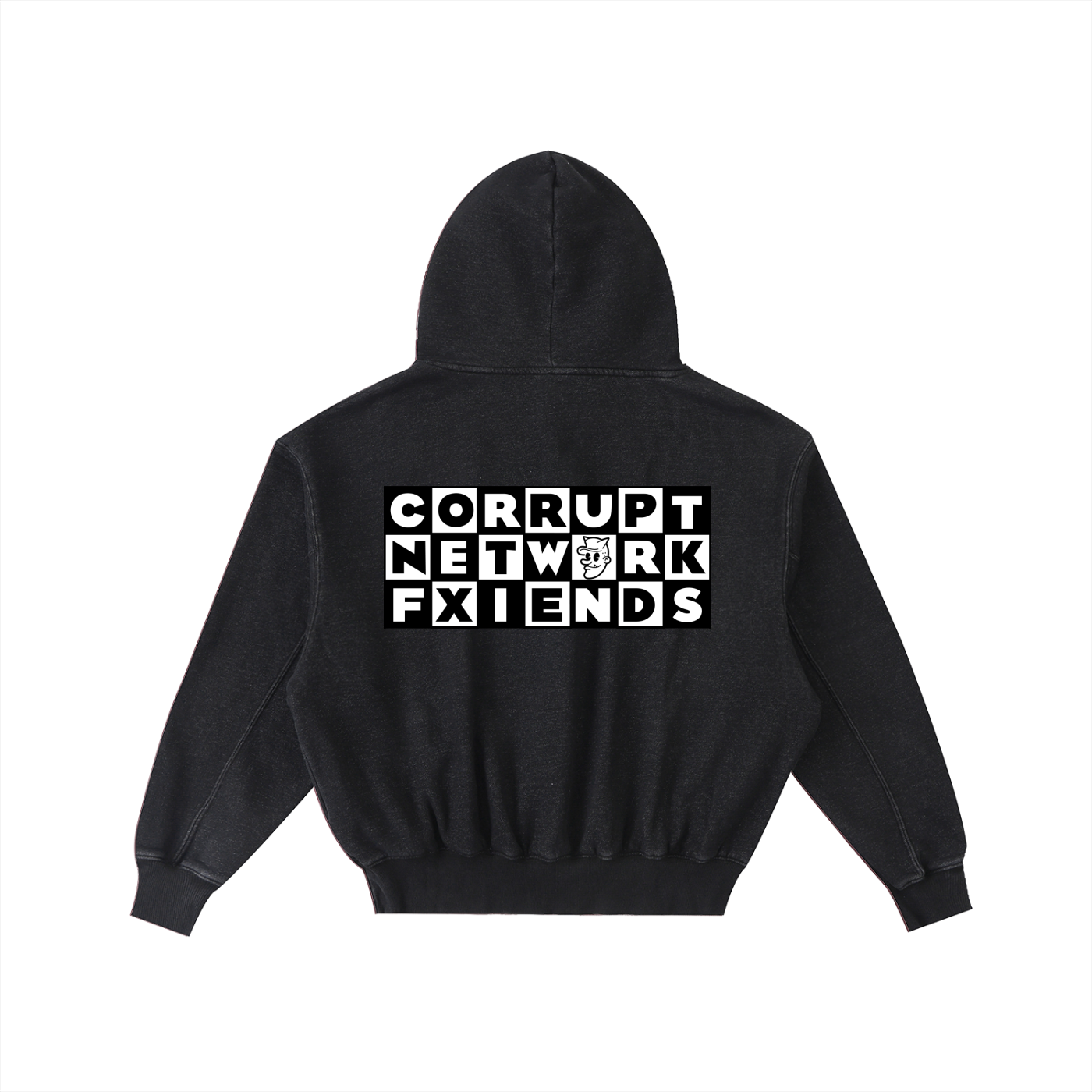 "Corrupt Network" Frayed Enzyme Washed Fleece Hoodie