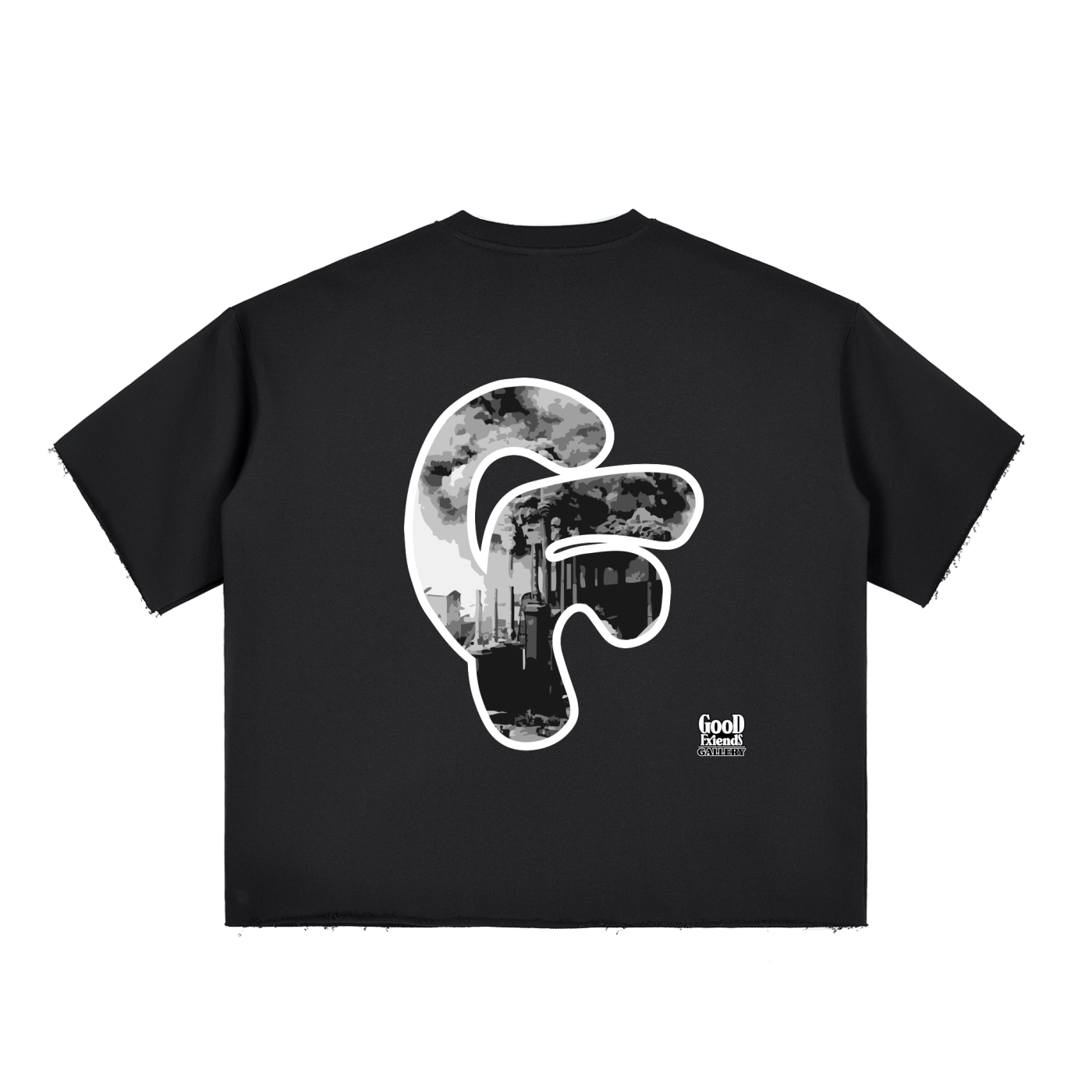 "Global Warming" Boxy Half-Sleeve Raw-Edge T-Shirt